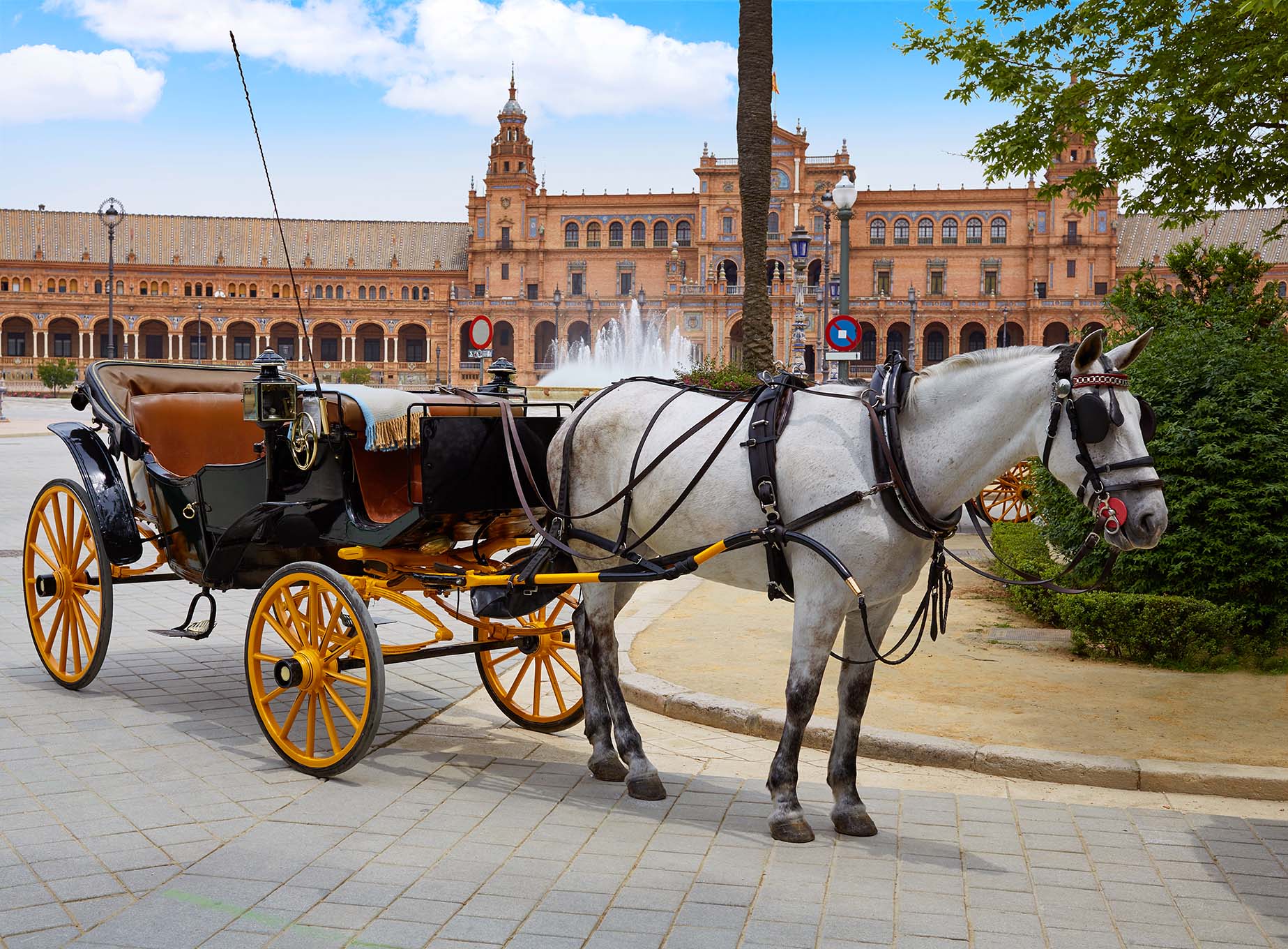 Seville Sevilla Plaza de Espana  horse carriages Andalusia Spain square